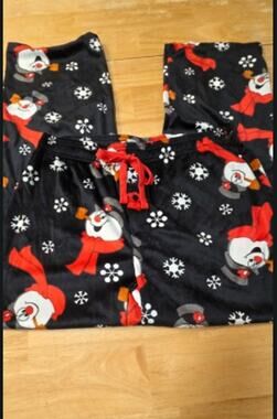 Frosty The Snowman Christmas Fleece Pajama Pants Black Snowflake Sleepwear Med